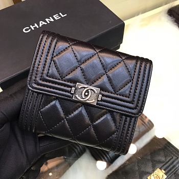 Chanel Mini Boy Wallet Calfskin Quilted Leather Silver-Tone A80374 Size 11cm
