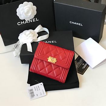 Chanel Wallet Red Calfskin Quilted Leather Silver-Tone A80374 Size 11cm