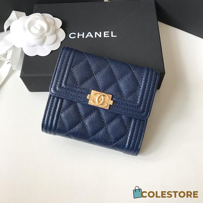 Chanel Wallet Blue Calfskin Caviar Leather Silver-Tone A80374 Size 11cm - 1
