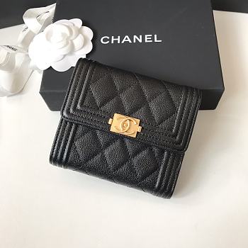 Chanel Wallet Black Calfskin Caviar Leather Gold-Tone A80374 Size 11cm