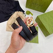Gucci Men Black Leather Logo GG Belt - 2