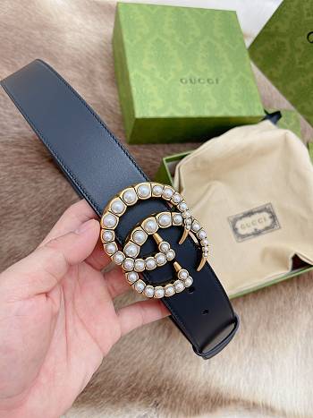 Gucci Leather Belt With Crystal Double G Buckle