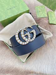 Gucci Leather Belt With Crystal Double G Buckle - 3