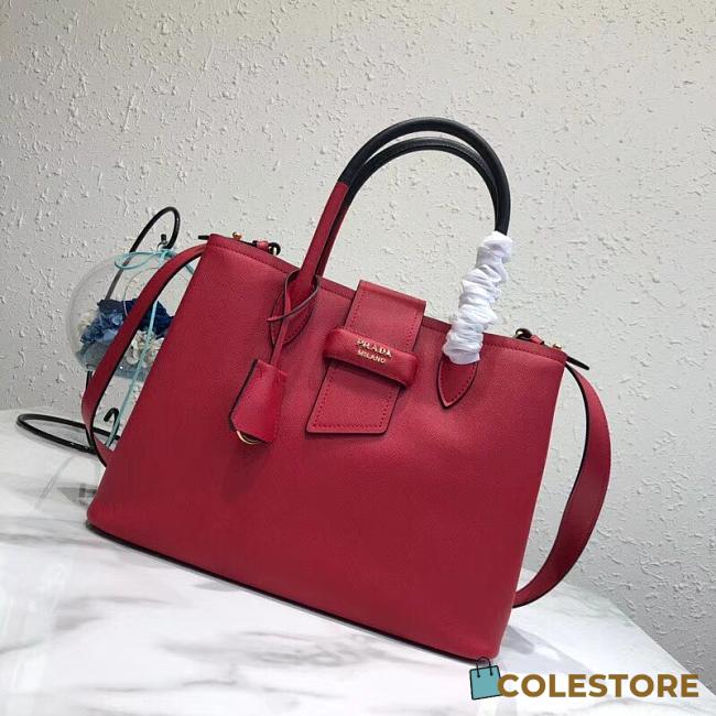Prada Top Handle Tote Bag In Red 1BG148 Size 34x24x16cm - 1