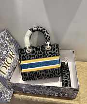 Dior Lady Medium D-Lite Grey Multicolor Mizza Embroidered Velvet 24cm - 6