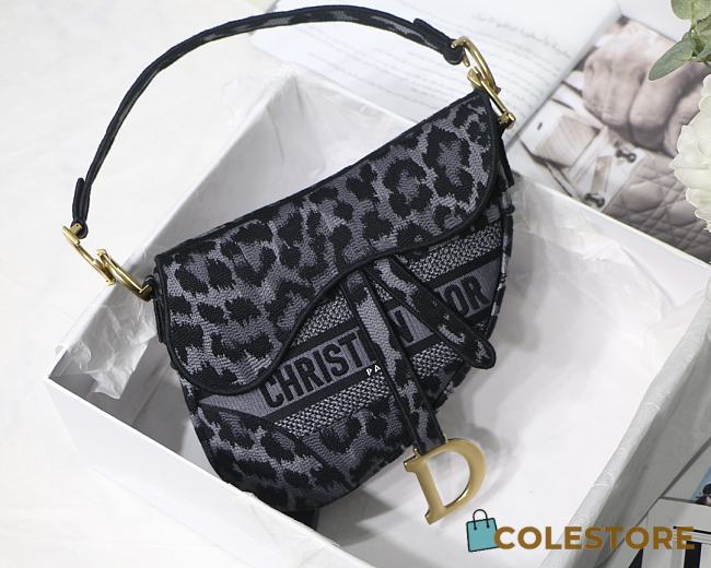 Dior Saddle Medium D-Lite Grey Multicolor Mizza Embroidered M0446 Size 25.5x20x6.5cm - 1
