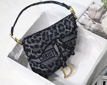 Dior Saddle Medium D-Lite Grey Multicolor Mizza Embroidered M0446 Size 25.5x20x6.5cm