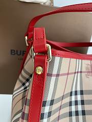 Burberry Haymarket Check Tote With Red Leather Trim 8883B Size 26x27cm - 6