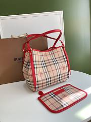 Burberry Haymarket Check Tote With Red Leather Trim 8883B Size 26x27cm - 5