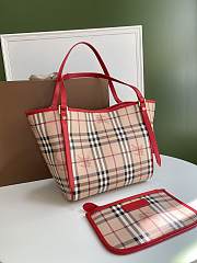 Burberry Haymarket Check Tote With Red Leather Trim 8883B Size 26x27cm - 4