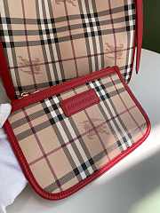 Burberry Haymarket Check Tote With Red Leather Trim 8883B Size 26x27cm - 3