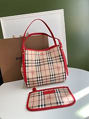 Burberry Haymarket Check Tote With Red Leather Trim 8883B Size 26x27cm - 2