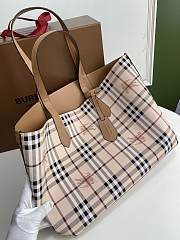 Burberry Haymarket Check Tote With Brown Leather Trim 8883B Size 26x27cm - 6