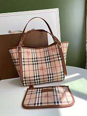 Burberry Haymarket Check Tote With Brown Leather Trim 8883B Size 26x27cm - 4