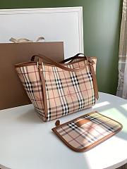 Burberry Haymarket Check Tote With Brown Leather Trim 8883B Size 26x27cm - 2
