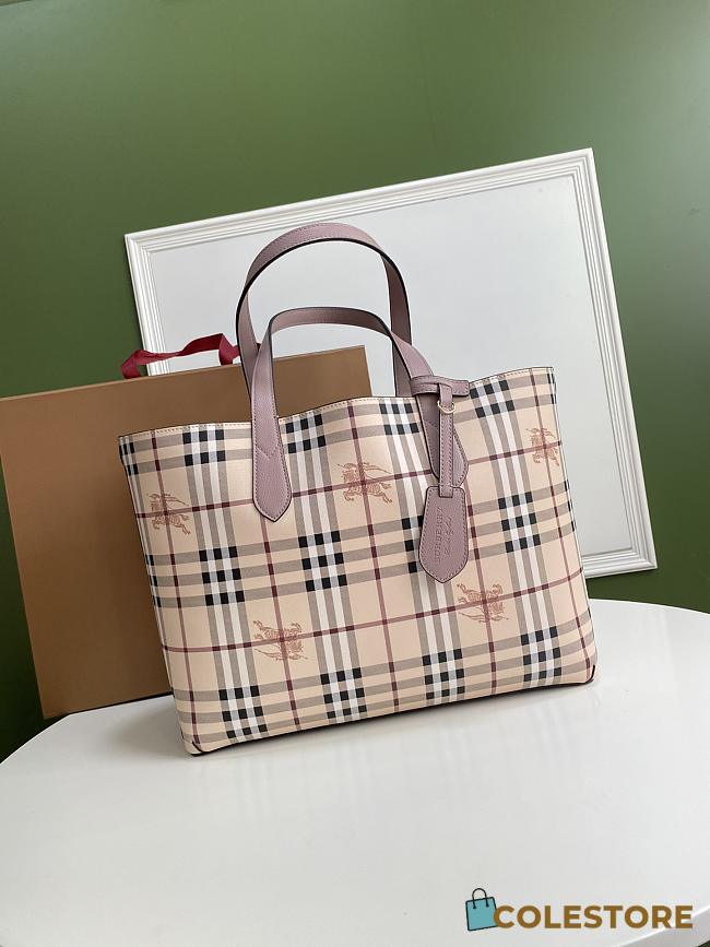 Burberry Reversible London Pale Opal Leather Haymarket In Light Purple Check Size 46x35x30cm - 1