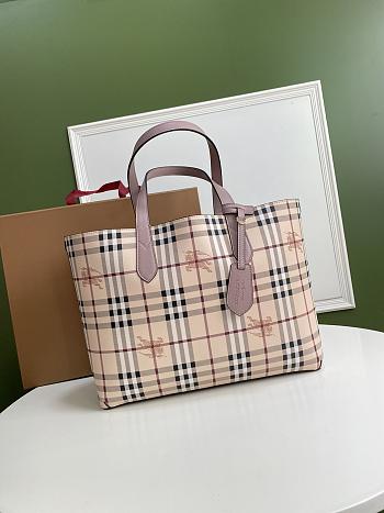 Burberry Reversible London Pale Opal Leather Haymarket In Light Purple Check Size 46x35x30cm