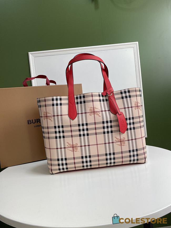 Burberry Reversible London Pale Opal Leather Haymarket In Red Check Size 46x35x30cm - 1