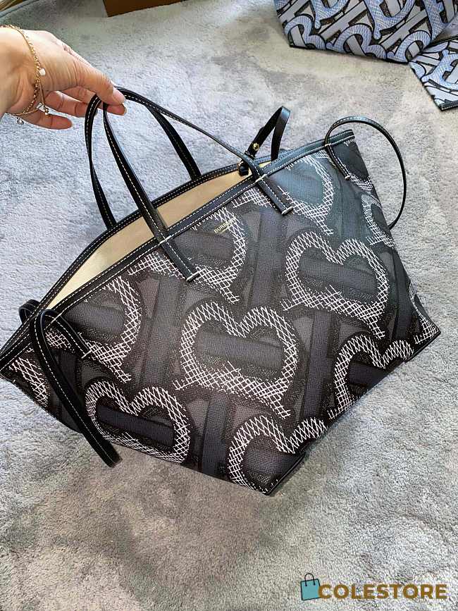 Burberry Mini Monogram Print E-canvas Beach Tote In Black Size 24x30x25cm - 1