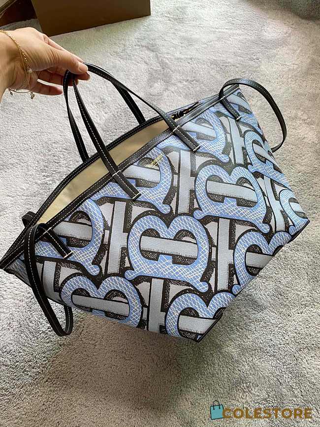 Burberry Mini Monogram Print E-canvas Beach Tote In Black&Blue Size 24x30x25cm - 1