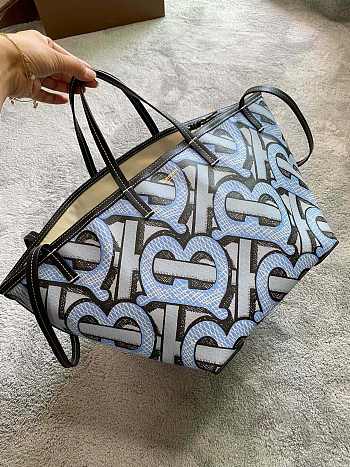 Burberry Mini Monogram Print E-canvas Beach Tote In Black&Blue Size 24x30x25cm