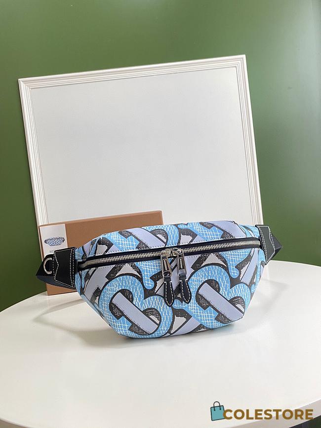 Burberry Vintage Print Canvas Belt Bag In Blue Size 31x7.5x16cm - 1