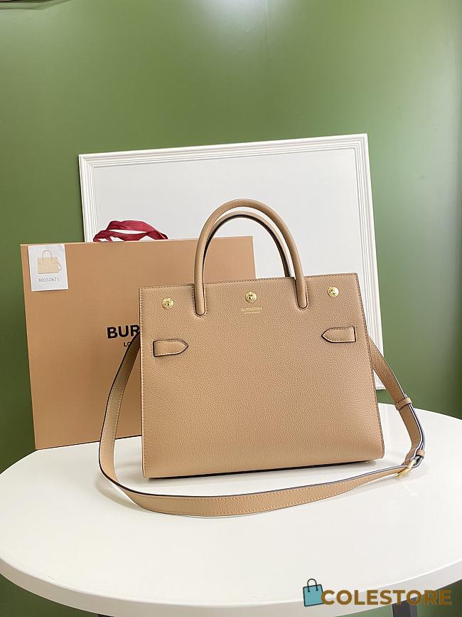Burberry Mini Leather Two-handle Title Bag In Beige Size 34x15x25cm - 1