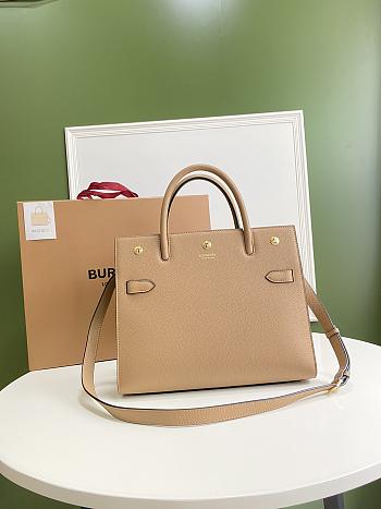 Burberry Mini Leather Two-handle Title Bag In Beige Size 34x15x25cm