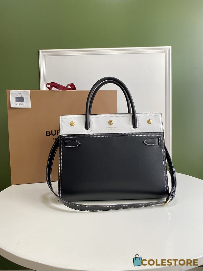 Burberry Mini Leather Two-handle Title Bag In Black&White Size 34x15x25cm - 1