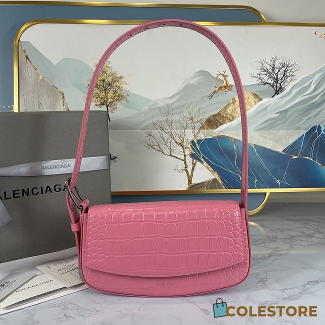 Colestore Balenciaga Women's Ghost Sling Bag In Pink Crocodile Leather Size 23x5x15cm - 1