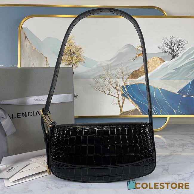Colestore Balenciaga Women's Ghost Sling Bag In Black Crocodile Leather Size 23x5x15cm - 1