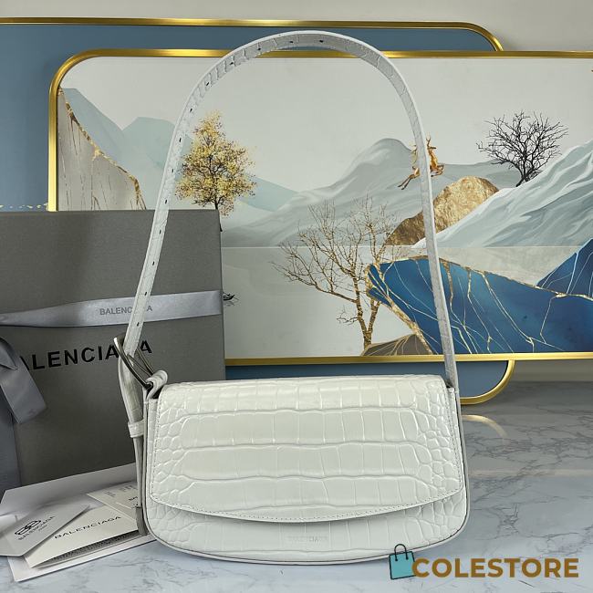 Colestore Balenciaga Women's Ghost Sling Bag In White Crocodile Leather Size 23x5x15cm - 1
