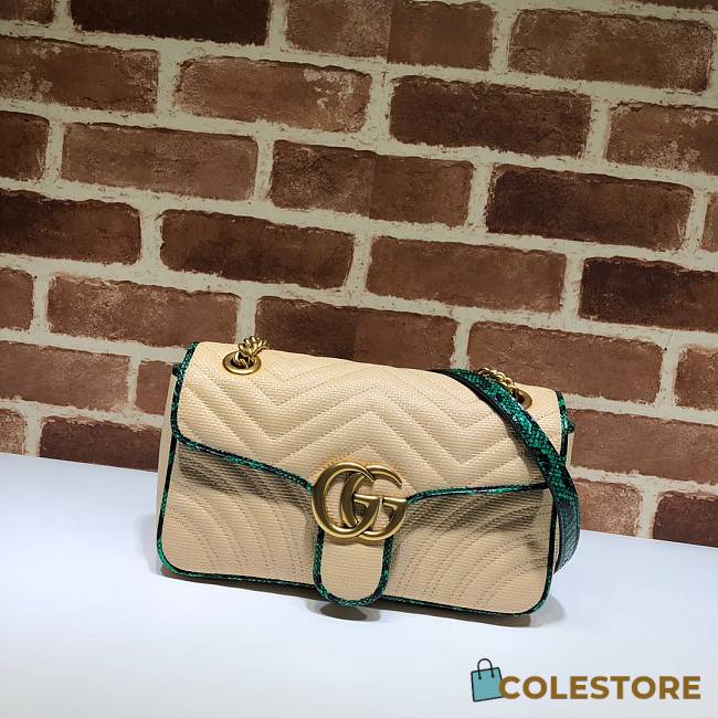 Gucci GG Marmont Raffia Shoulder Bag With Python Leather Trim 443497 Size 26cm - 1