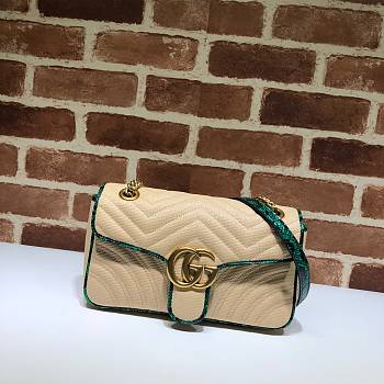 Gucci GG Marmont Raffia Shoulder Bag With Python Leather Trim 443497 Size 26cm