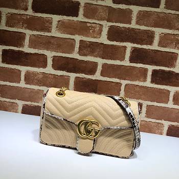 Gucci GG Marmont Raffia Shoulder Bag With White Python Leather Trim 443497 Size 26x15x7cm