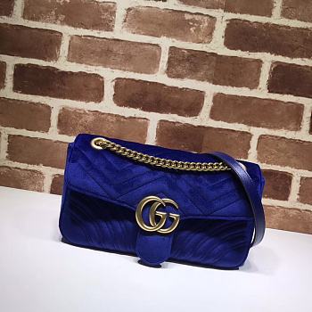 Gucci GG Marmont Small Shoulder Bag In Blue Velvet 443497 Size 26x15x7cm