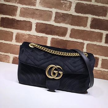 Gucci GG Marmont Small Shoulder Bag In Black Velvet 443497 Size 26x15x7cm