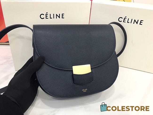 Celine Medium Trotteur Bag In Blue Leather Taupe 23 cm - 1