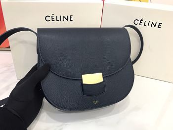 Celine Medium Trotteur Bag In Blue Leather Taupe 23 cm