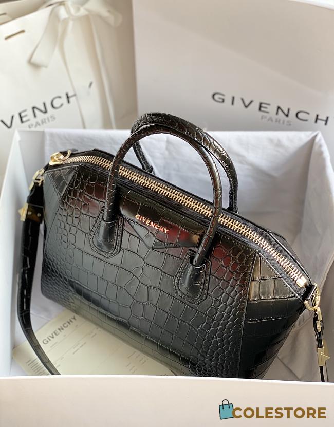 Givenchy Antigona Tote Glazed Medium In Black Crocodile 9982 Size 28x33cm - 1