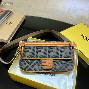 Fendi Baguette In Beige FF Canvas With Orange Trim 8BR600 Size 26x13x6cm