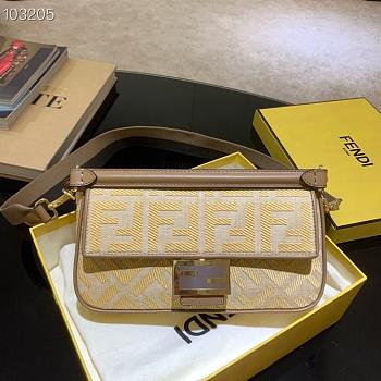 Fendi Baguette In Yellow FF Canvas 8BR600 Size 26x13x6cm