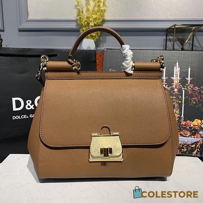 D&G Medium Dauphine Leather Sicily Bag In Brown BB6002 Size 25x12x22cm - 1