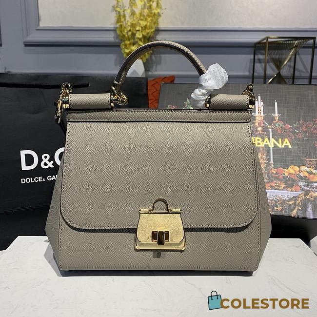 D&G Medium Dauphine Leather Sicily Bag In Grey BB6002 Size 25x12x22cm - 1
