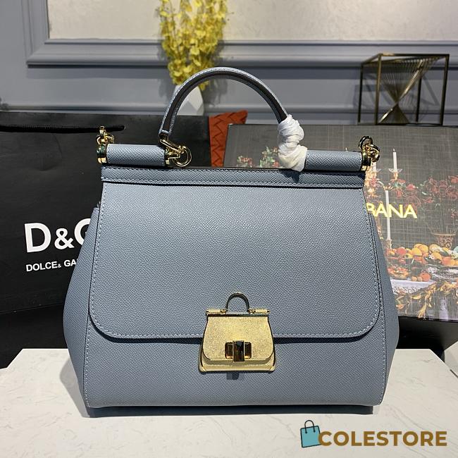 D&G Medium Dauphine Leather Sicily Bag In Blue BB6002 Size 25x12x22cm - 1