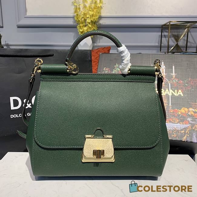 D&G Medium Dauphine Leather Sicily Bag In Green BB6002 Size 25x12x22cm - 1