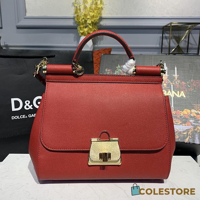 D&G Medium Dauphine Leather Sicily Bag In Red BB6002 Size 25x12x22cm - 1