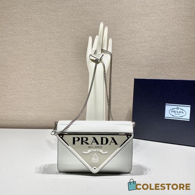 Prada Brushed Leather Shoulder Bag In White 1BH189  - 1