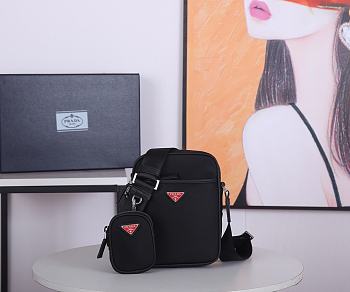 Prada Nylon & Saffiano Leather Bag With Strap In Black 2VH112