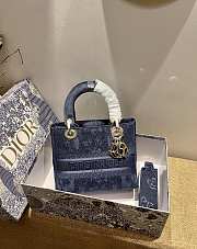 Dior Medium Lady D-lite Blue Embroidery Size 24cm - 1
